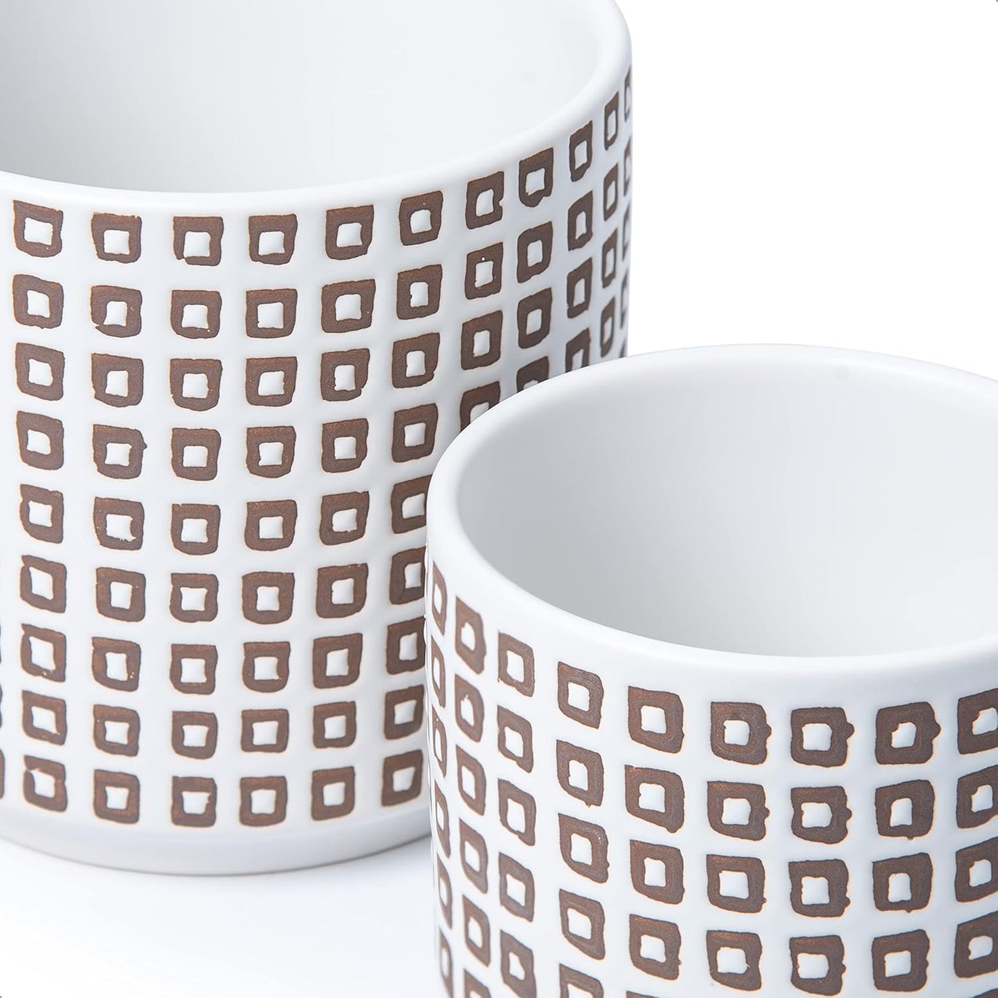 D'vine Dev Set of 2 Ceramic Planter Pots with Drainage Hole and Saucer, 4.5 Inch Plant Pots for Plants Indoor Houseplants, White, 99-Z-A-1-V