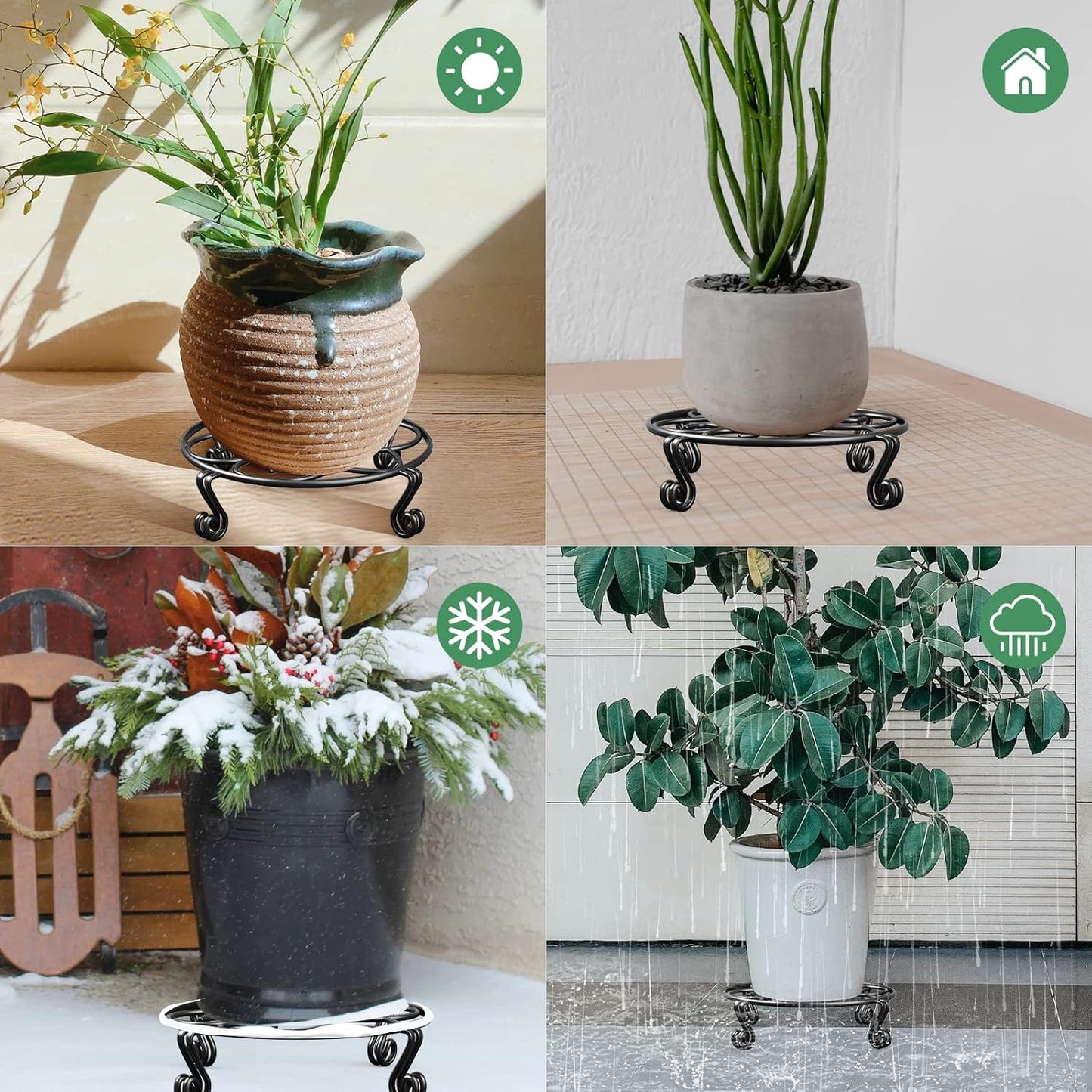 Yimobra 4 Pack Plant Stand for Flower Pot Heavy Duty Potted Holder Indoor Outdoor Metal Rustproof Iron Garden Container Round Supports Rack for Planter (4PC Black 9.4 x 2 IN)