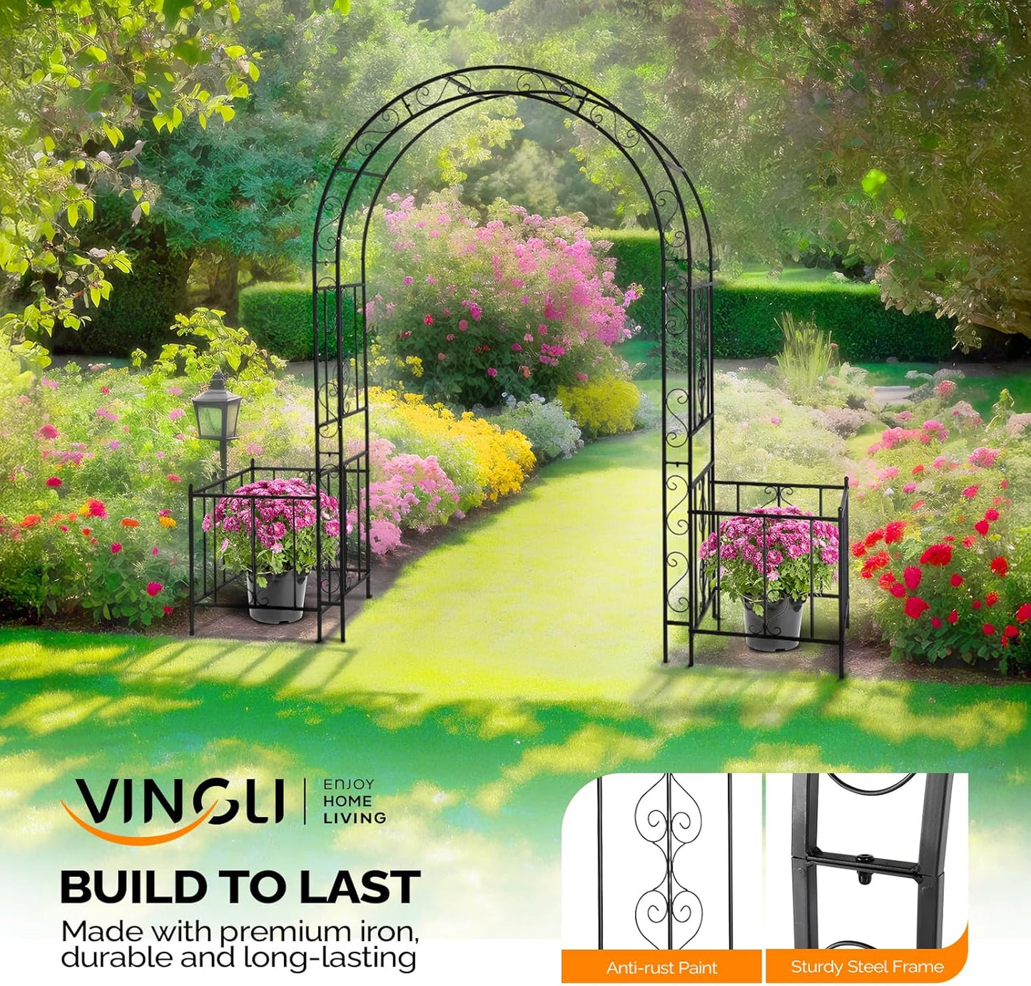 VINGLI Garden Arbor Arch, Wedding Arch Archway for Ceremony Party, Trellis for Plant Climbing, Christmas Decorations Pergola for Backyard, Lawn, Patio, Yard (Arbor with Planter Box)