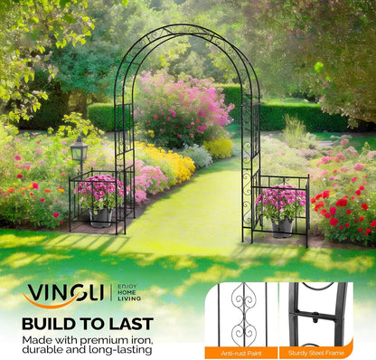VINGLI Garden Arbor Arch, Wedding Arch Archway for Ceremony Party, Trellis for Plant Climbing, Christmas Decorations Pergola for Backyard, Lawn, Patio, Yard (Arbor with Planter Box)