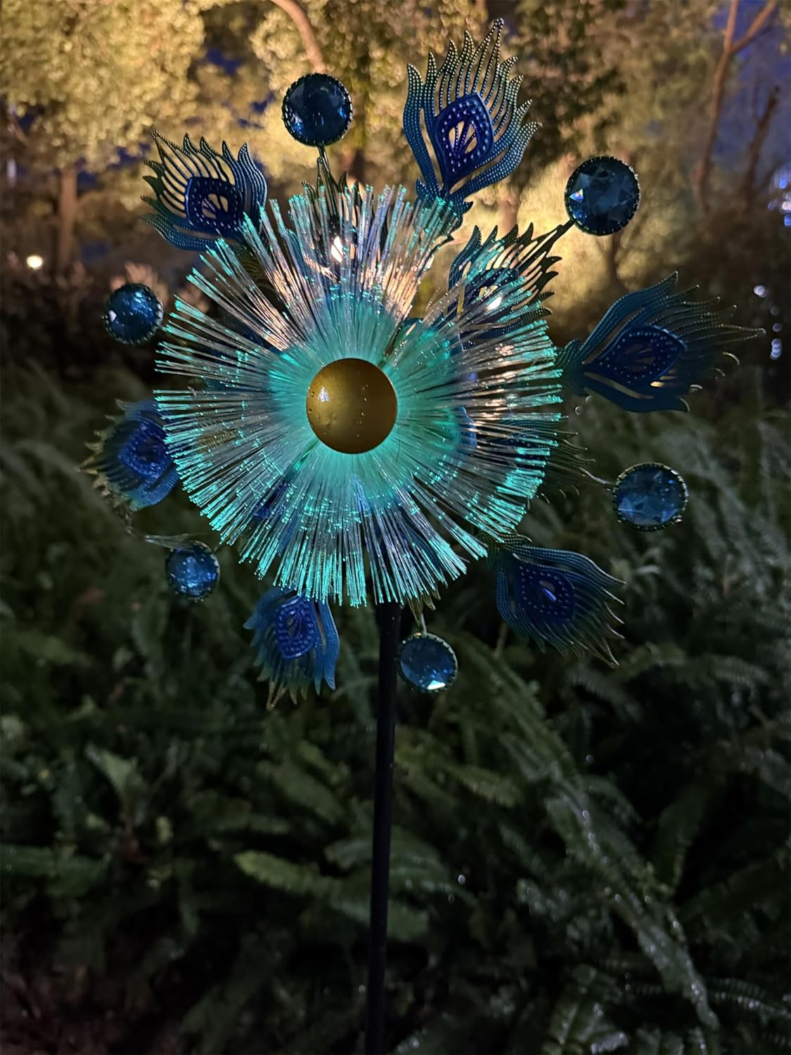 46" Peacock Feather Solar Wind Spinners for Yard and Garden, Sapphire Kinetic Windmill Wind Spinner Outdoor Decor, Wind Sculpture Yard Art for Patio, Lawn & Garden