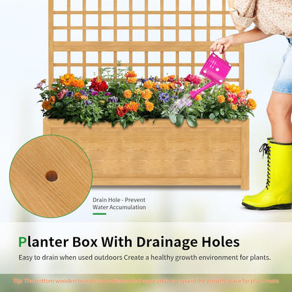 SUNYRISY Raised Garden Bed with Trellis, Wooden Vertical Planter Box with Privacy Screen Outdoor for Climbing Plant Vine Flowers Vegetables, Planter with Hanging Roof and Drainage Holes