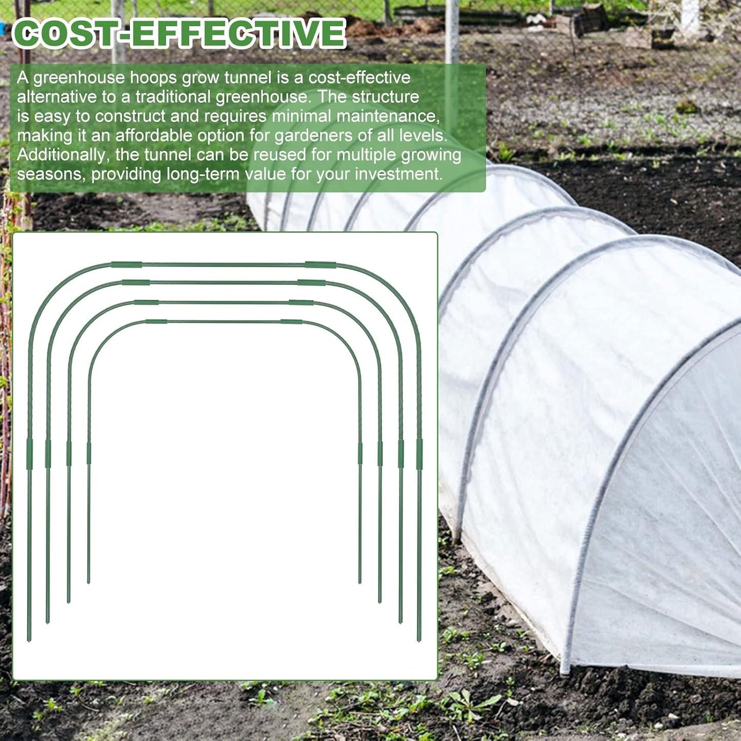 8 Sets 41.3"x31.5" Garden Hoops for Raised Beds, Greenhouse Hoops Grow Tunnel Durable Removable Row Cover Hoops for Garden Netting DIY Kits with 24 Clips