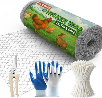 Chicken Wire, 15.7 in x 50 ft Garden Fence, Wire Mesh, Chicken Wires Fencing, Mesh Hexagonal Galvanized Metal Poultry Netting for Chicken Coop Rabbit Dogs Barrier (15.7 in x 50 ft)