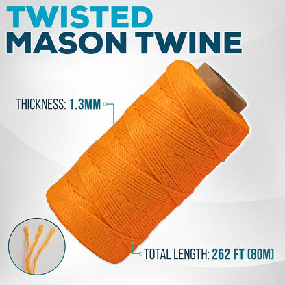 Mason Line String Twisted Twine for Bricklaying, Fencing, Gardening & DIY, 393ft Rolls (Orange, Pink, White, Green) & 262ft Rolls (Set 3 roll and Handle) – 1.3mm Thick Construction Twine