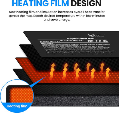 Simple Deluxe 4X7 Inch 4W Reptile Heating Pad with Adjustable Thermostat Under Tank Terrarium Heating Mat for Turtles, Lizards, Frogs, and Other Reptiles