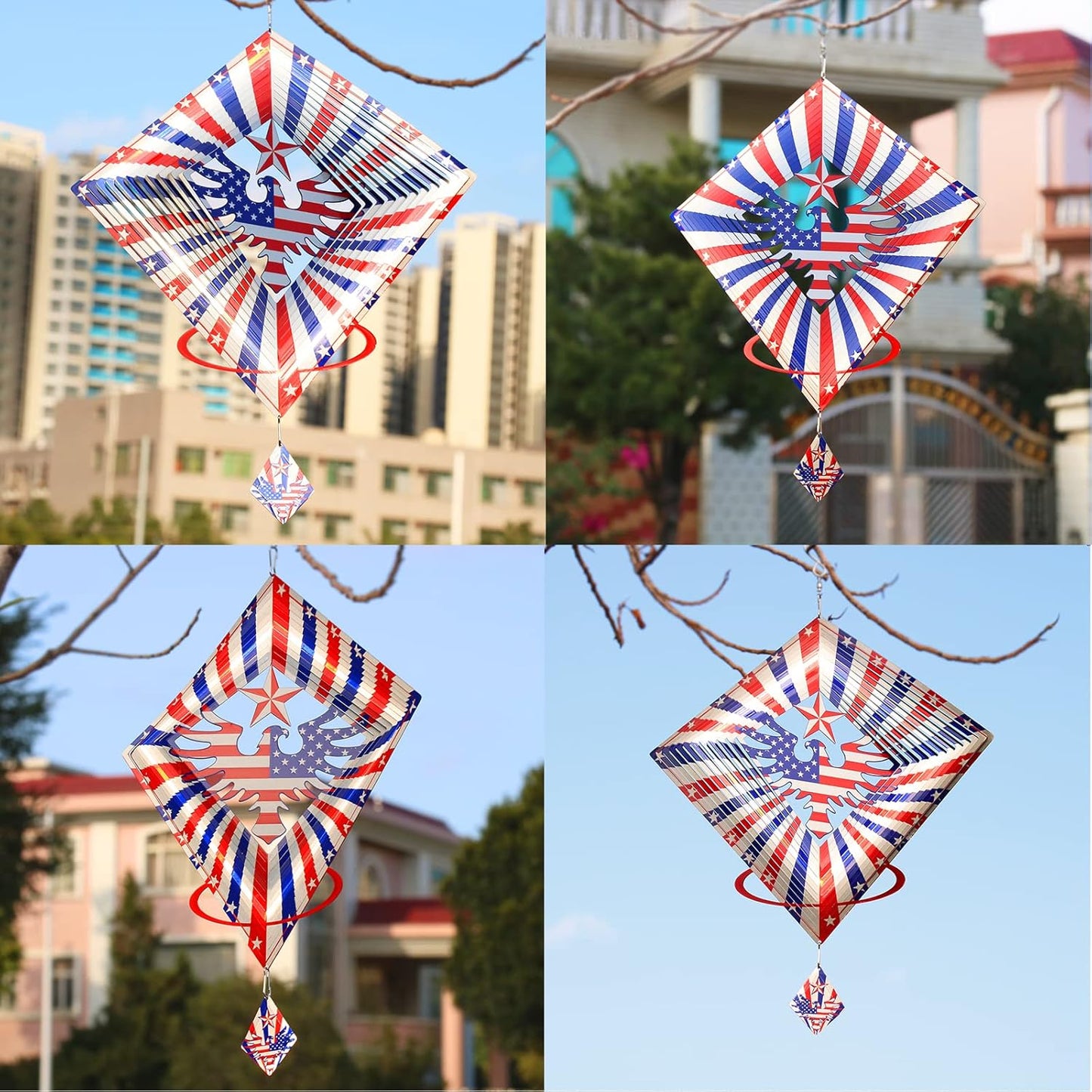 DJUAN 4th of July Decorations,13.5in Stainless Steel Eagle Flag Patriotic Wind Spinner Fourth of July Decor Outdoor,Garden Patriotic Decor Independence Day Decorations Wind Spinners for Yard,Garden