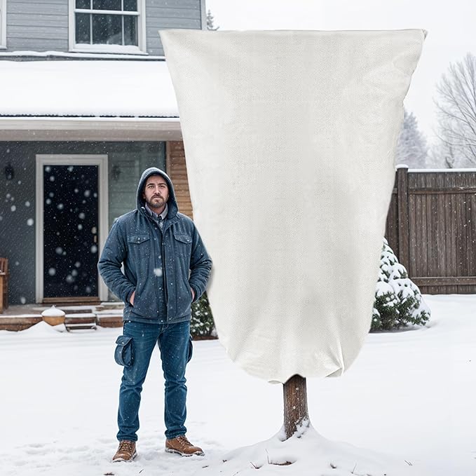 Plant Covers Freeze Protection, 1 Pack 78''× 95'' White Frost Cloths Blankets with Zipper Drawstring Shrub Tree Covers for Winter Outdoor Plants Freeze Protection