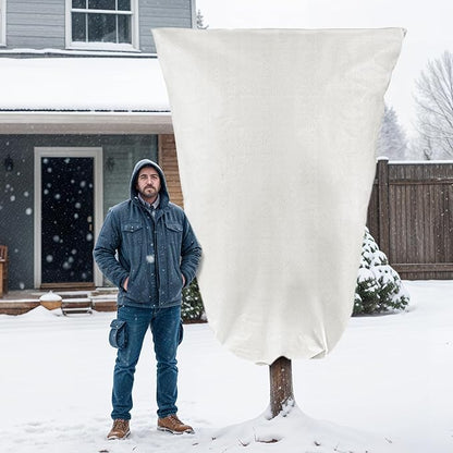 Plant Covers Freeze Protection, 1 Pack 78''× 95'' White Frost Cloths Blankets with Zipper Drawstring Shrub Tree Covers for Winter Outdoor Plants Freeze Protection