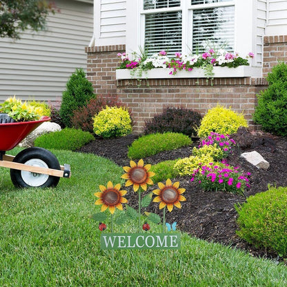 hogardeck Garden Decor for Outside, Metal Sunflower Butterfly Decorative Garden Stakes for Spring Decor, Yard Art Welcome Sign for Outdoor Lawn Porch Pathway Backyard Patio Decorations