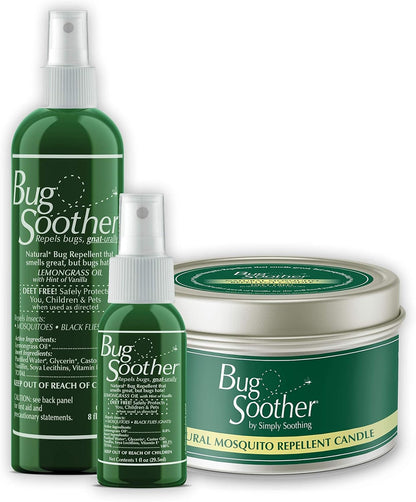 Bug Soother Candle - Natural Insect, Gnat and Mosquito Repellent Candle, 8 oz + 1oz Bottle of Bug Spray Deterrent - Safe for Adults, Kids, Pets, Environment - Made in USA