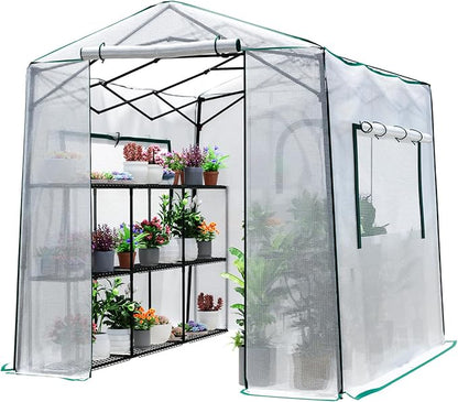 Joyside 8 x 6 FT Outdoor Pop up Greenhouse with Adjutable Reinforced Frame, Durable PE Cover and Mesh Windows, Portable Greenhouse for All Seasons, Easy Set Up (White, 8 x 6 FT)
