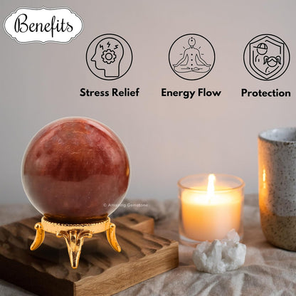 Amazing Gemstone Strawberry Quartz Crystal Ball with Stand - 2 Inches Crystal Sphere Meditation Balls for Witchcraft and Decorative Balls
