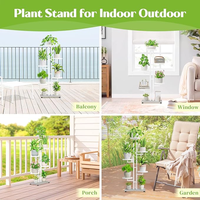 iDavosic.ly 6 Tier Plant Stand Indoor Outdoor, Tiered Corner Multiple Flower Pot Holder Shelf, Metal 40 Inch Tall Display Rack for Patio Porch Living Room Garden Balcony Bedroom, White