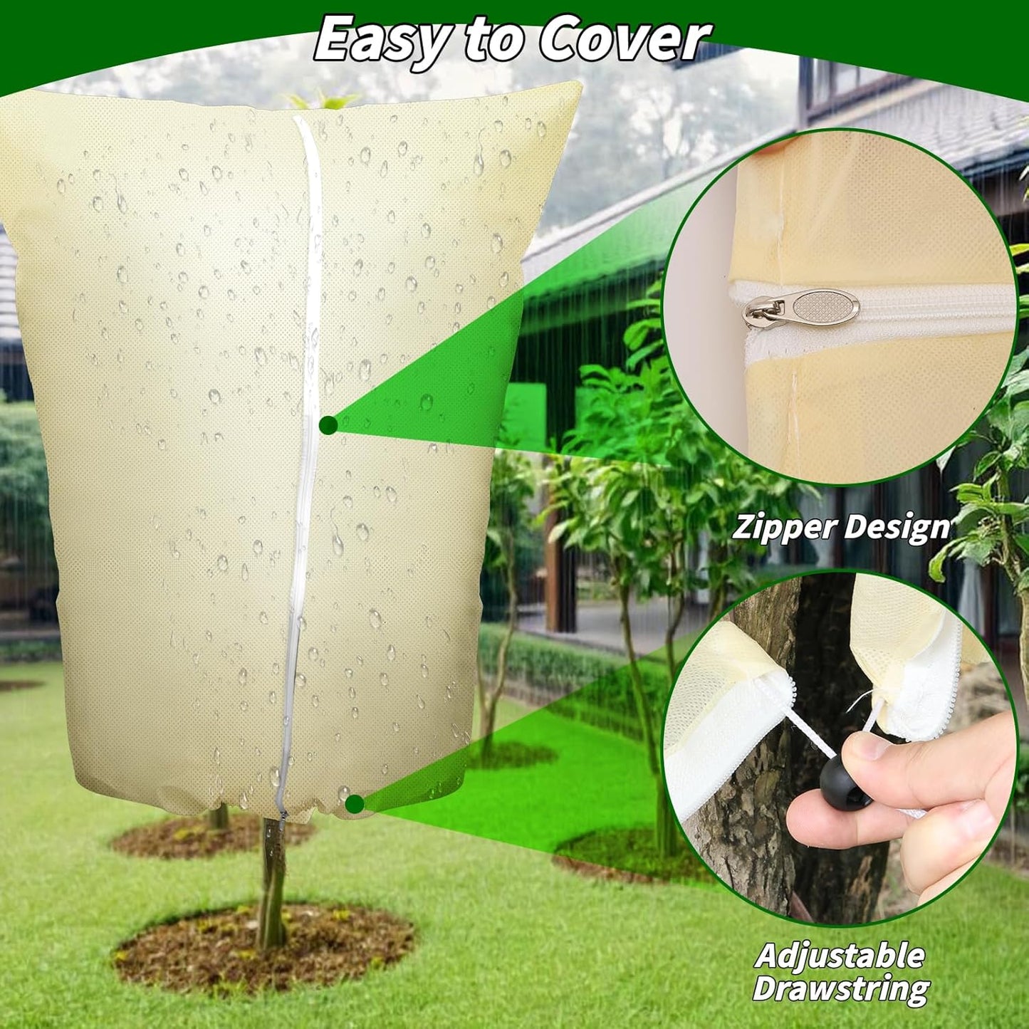 Plant Covers Freeze Protection: 4 Pack 90Hx75W Inch Large Heavy Duty Frost Cloth with Zipper Drawstring, 2.2oz/yd² Frost Blankets for Outdoor Plants, Shrub Trees, Winter & Garden, Beige