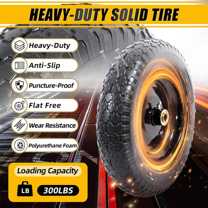 MZREXN 14.5" Wheelbarrow Tire Flat-Free 3.00/3.25/3.50/4.00-8" Solid Tire and Wheel with 3"-7" Centered Hub, 3/4" & 5/8" Bearings Replacement for Hand Truck/Dolly/Utility Cart/Garden Cart 1PCS Black