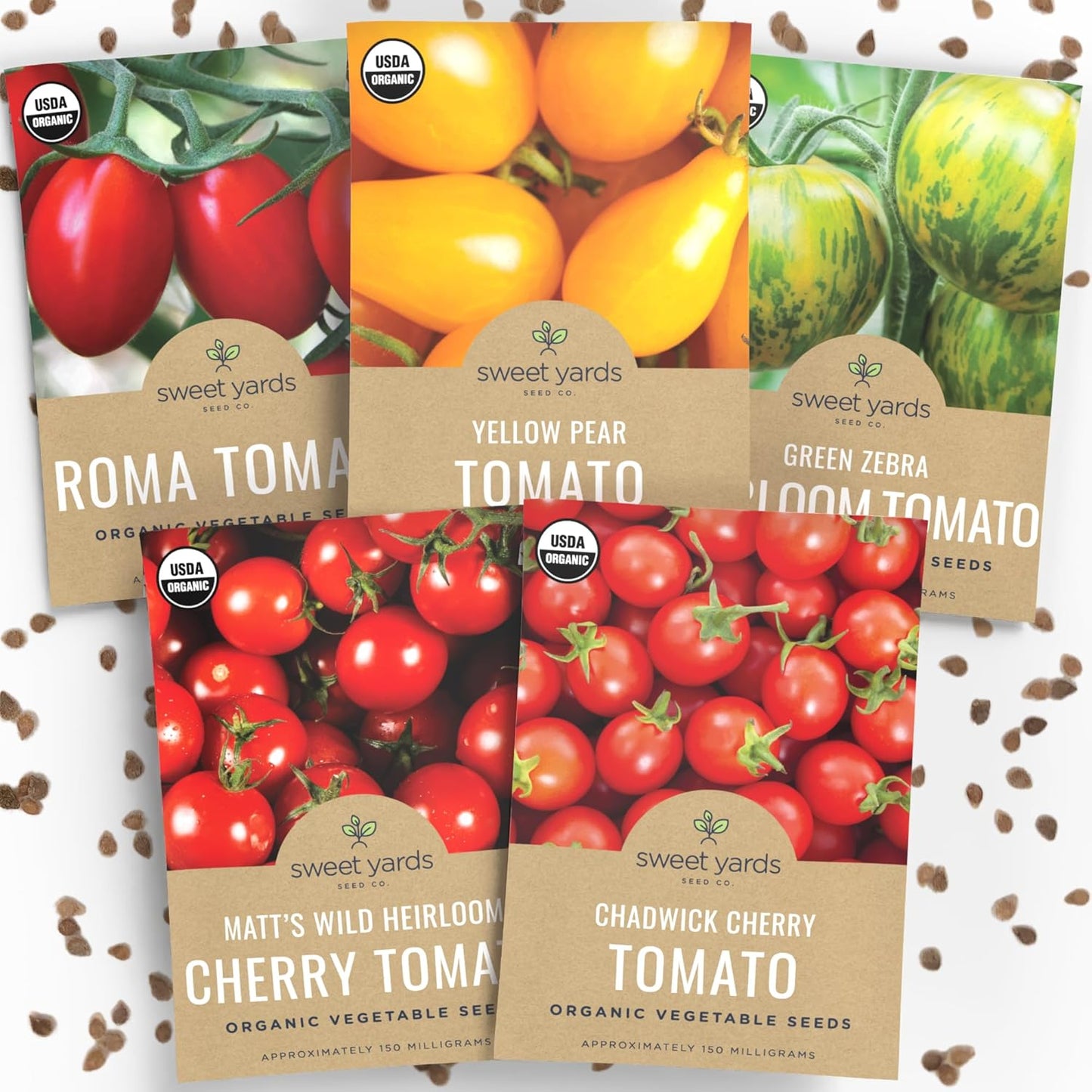 Organic Cherry Tomato Seeds Variety Pack - 5 Individual Packs - 2025 Season - Green Zebra, Matt's Wild, Chadwick, Yellow Pear and More! for Indoor & Outdoor Planting (Non-GMO, Certified Organic)