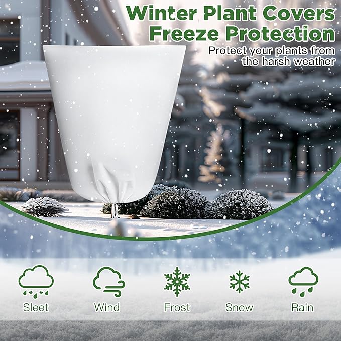 IPOW 2PCS Plant Covers for Winter 3.17oz/yd² Thicken Plant Covers Freeze Protection, Reusable Tree Frost Protection Covers Shrub Jacket Bag with Zipper &Drawstring for Outdoor Plants(39.4'' x 47.3")