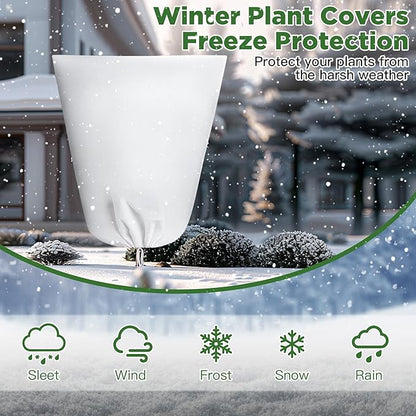 IPOW 2PCS Plant Covers for Winter 3.17oz/yd² Thicken Plant Covers Freeze Protection, Reusable Tree Frost Protection Covers Shrub Jacket Bag with Zipper &Drawstring for Outdoor Plants(39.4'' x 47.3")
