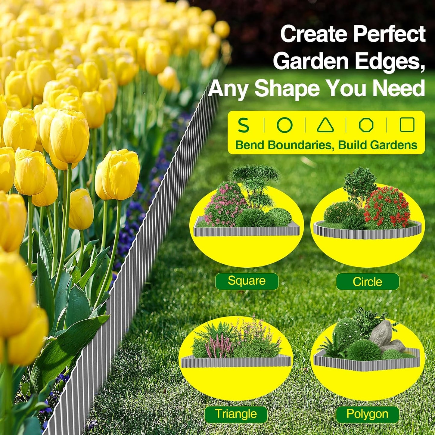 MIXC Corrugated Metal Garden Edging, Landscape Border for Lawn, Flower Bed & Paver (Silver, 10 Inch × 25FT)
