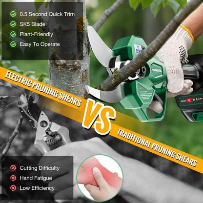 PAOWAFOL Electric Pruning Shears, 1.6" (41mm) Cordless Power Pruner with LCD Display, Brushless