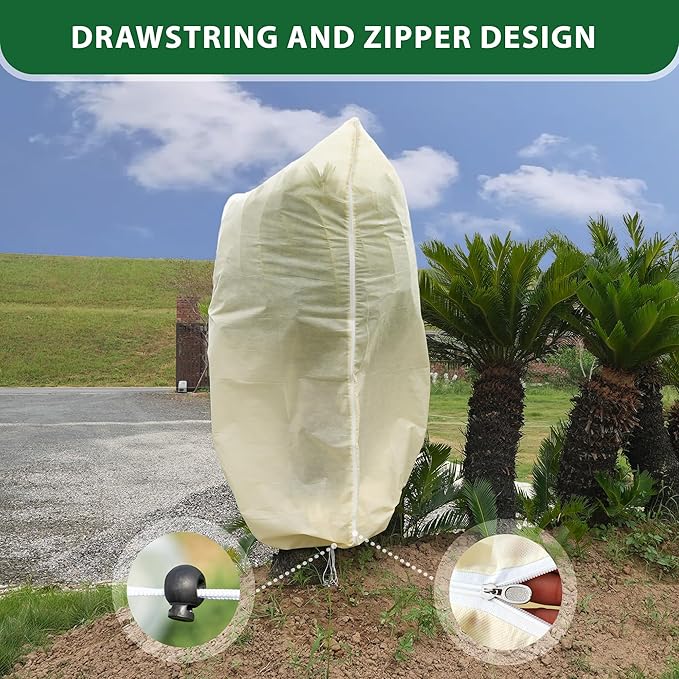 2 Packs Plant Covers Freeze Protection Jacket, 79" x 98", 2.2 oz Thick Frost Blankets for Outdoor Garden Plant Tree in Winter Cold Weather, Heavy Duty Reusable Frost Cloth Bags with Zipper Drawstring