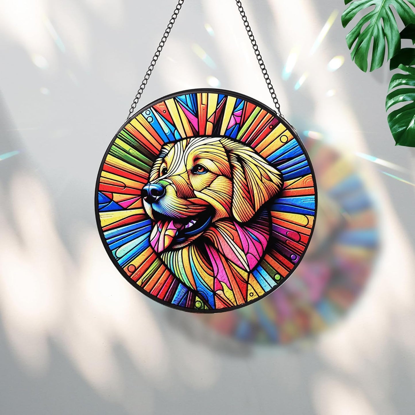Stained Glass Dog Memorial Suncatcher,Golden Retriever Window Hanging,Sympathy Gifts for Pet Loss,7.9 inch/20 cm Home and Garden Decor for Dog Lovers (Golden Retriever)