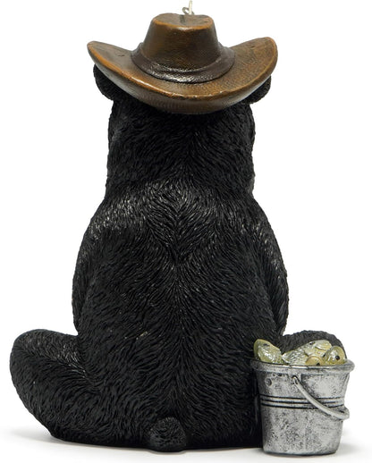 Hodao Black Bear Fishing Figurines Decoration Summer Bear Crafts for Home Office Desk Decor Statue for Tabletop Shelf Decoration Ornament Gifts Decor for Beach Fishing Lovers (Black)