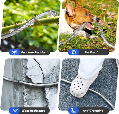 Garden Hose 100 ft, Stainless Steel Metal Water Hose with Adjustable 10-Mode Spray Nozzle, Lightweight Hose, No Kink, Leak-proof, Puncture Resistant for Yard, Outhood, RV