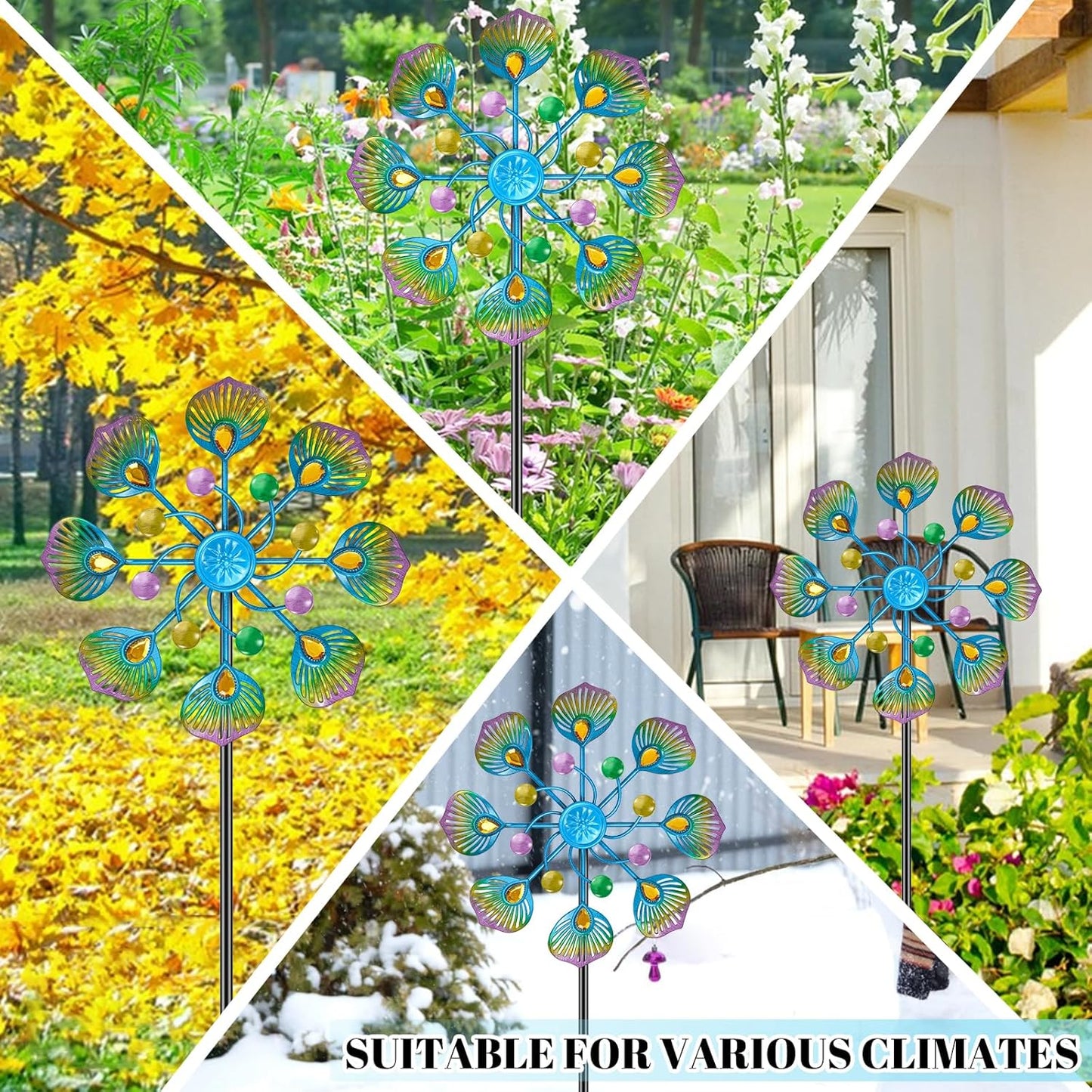 2PCS Wind Spinners Outdoor, 37" Metal Wind Sculpture Yard Art Decorations, Freestanding Windmill for Patio Lawn Garden Decor (2pcs-Blue Green)