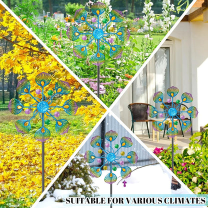 2PCS Wind Spinners Outdoor, 37" Metal Wind Sculpture Yard Art Decorations, Freestanding Windmill for Patio Lawn Garden Decor (2pcs-Blue Green)