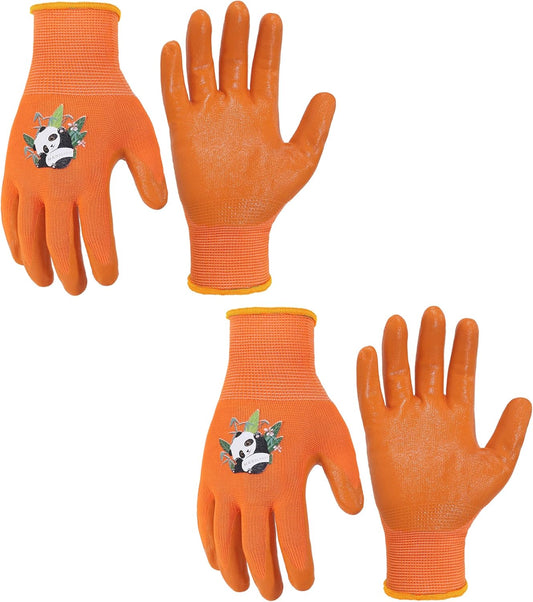 HANDLANDY 2 Pairs Kids Gardening Gloves, Toddler Children Garden Yard Work Outdoor Playing Gloves, Rubber Coating, for Girls Boys Youth (Size L, Orange)