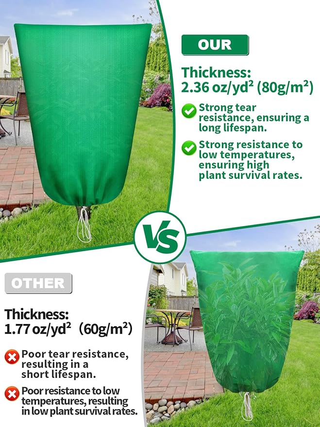 Abimars Thicker Plant Covers Freeze Protection Jacket 2.36 oz/yd², 5.2'x6.5' Reusable Winter Plant Covers with Drawstring & Zipper, 2 Pack Light, Porous Fabric for Plant Breathing