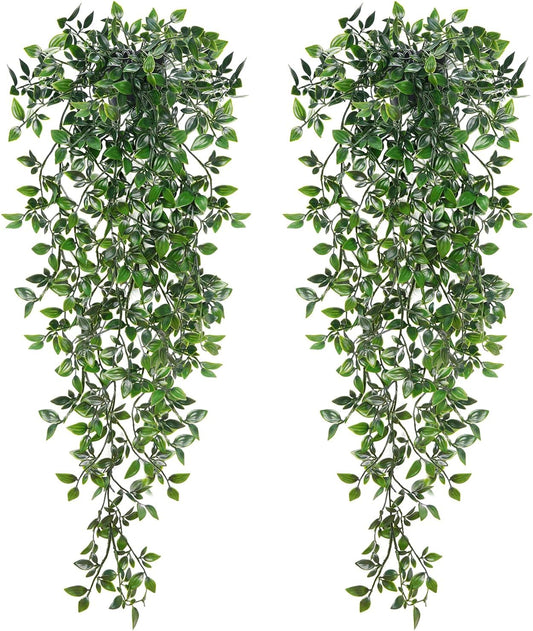 BLEUM CADE Fake Hanging Plants, 2pcs Artificial Hanging Potted Plant, Faux Mandala Vines Hanging