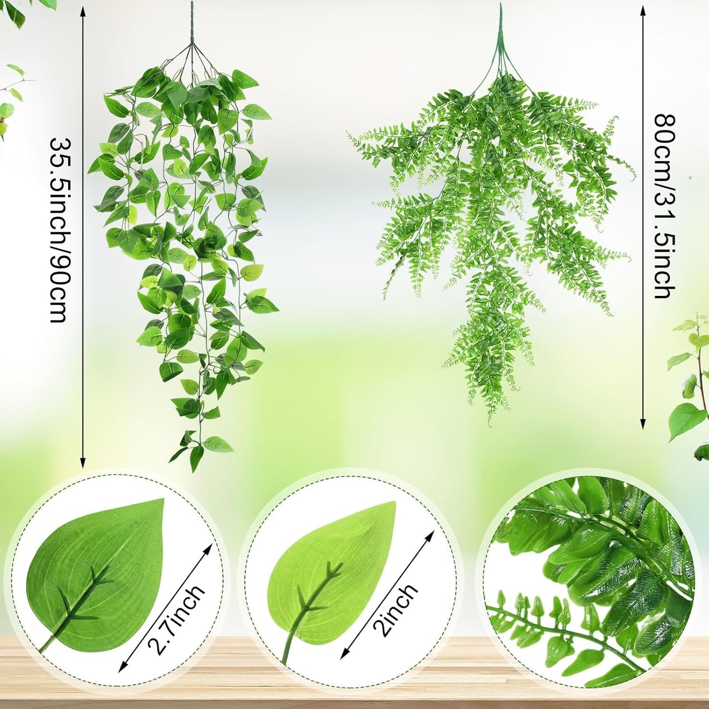Hoteam 12 Pcs Artificial Hanging Plants 32 Inch Fake Ivy Vines with Fake Leaves Patio Artificial Plants Greenery for Living Room Indoor Outdoor Wall, No Basket (Pothos,Persian Grass)