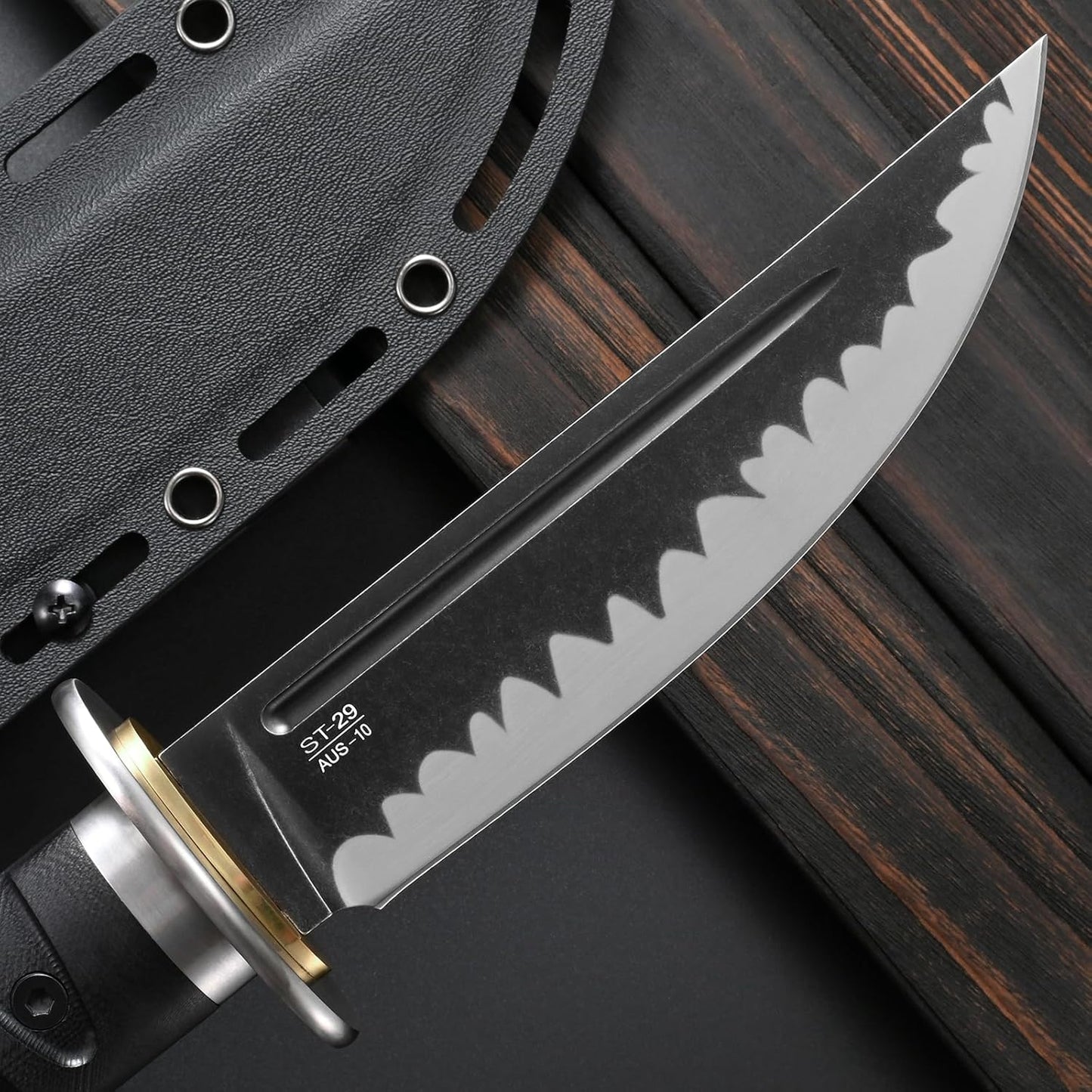 Sitivien ST29 Fixed Blade Knife, AUS-10 Steel Blade G10 Handle Full Tang Bowie Knife for Outdoor Camping Hunting Fishing Working(Black)