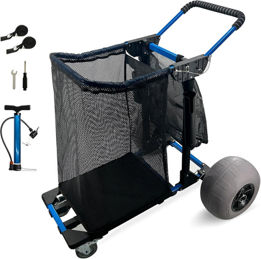 Beach Cart Foldable Fishing Trolley with 12 inch Balloon Wheels for Sand All-Terrain