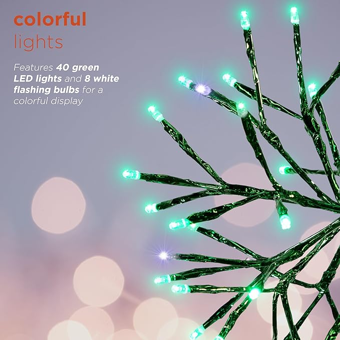 Alpine Corporation 10" H Indoor Christmas Twig 3D Hanging Snowflake Ornament with LED Lights, Green, Christmas Decoration (Pack of 4)