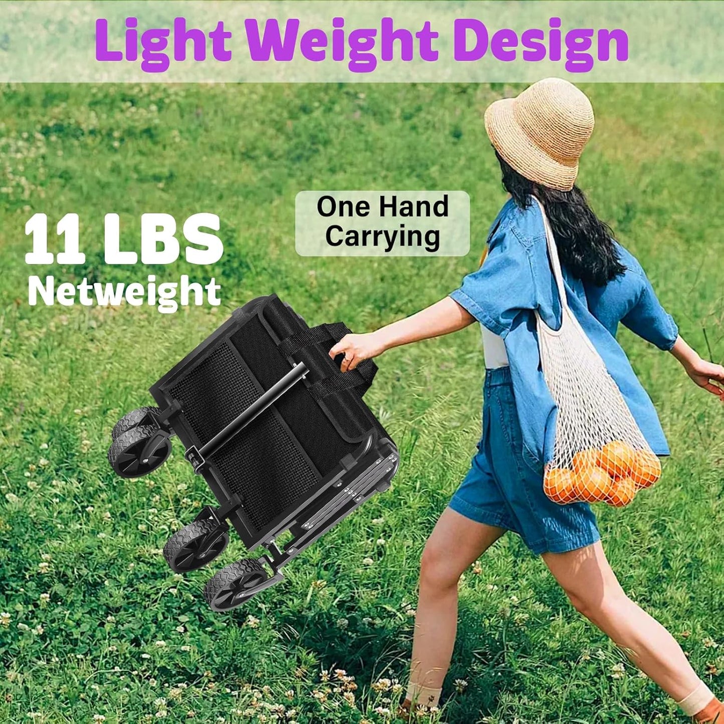 Wagons Carts Foldable,360 LBS Large Capacity Foldable Wagon Cart Collapsible Wagon with Wheels & Drink Holders,Utility Folding Cart for Camping Garden Beach Picinic Grocery Outdoor Shopping(Black)