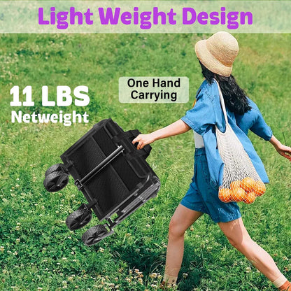 Wagons Carts Foldable,360 LBS Large Capacity Foldable Wagon Cart Collapsible Wagon with Wheels & Drink Holders,Utility Folding Cart for Camping Garden Beach Picinic Grocery Outdoor Shopping(Black)