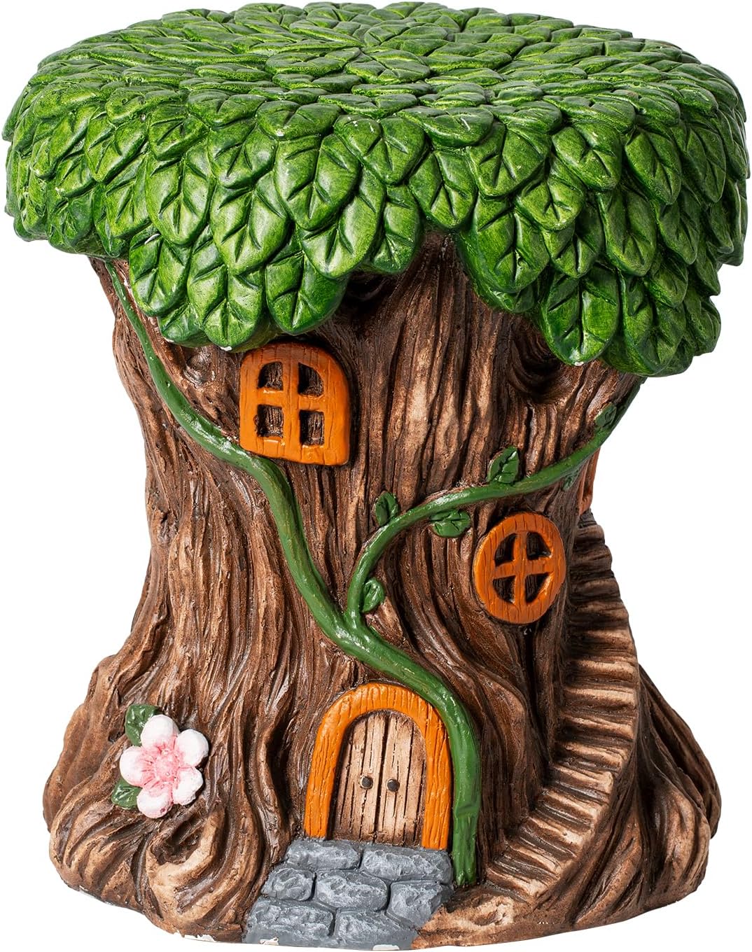 13''H Fairy House Statue Outdoor Statues Garden Resin Stool Over-Sized Sculpture Forest Pedestal Spring Decor for Home Courtyard Lawn Patio Summer Ornament Indoor Stool