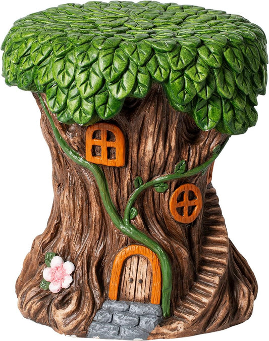 13''H Fairy House Statue Outdoor Statues Garden Resin Stool Over-Sized Sculpture Forest Pedestal Spring Decor for Home Courtyard Lawn Patio Summer Ornament Indoor Stool