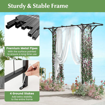 LDAILY Wedding Arch, 6.8FT Rustproof Metal Garden Arbor with Extended Roof & 4 Stakes, Outdoor Plant Support for Vines Roses, Decorative Trellis for Climbing Plants Outdoor for Lawn Wedding Ceremony
