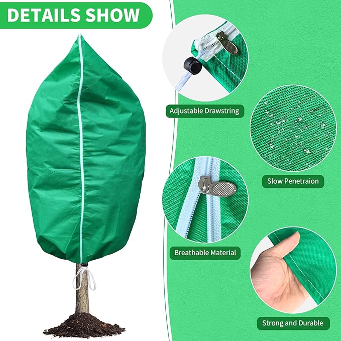 2 Pack Plant Covers Freeze Protection, 47''W x 78''H 2.5oz/yd² Winter Tree Frost Blankets Frost Cloths Protectors Bag Cover with Zipper Drawstring for Outdoor Plants Shrub Fruit Trees Potted