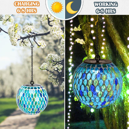 Solar Lanterns Outdoor Waterproof Hanging Solar Mosaic Lantern Outdoor Hanging Lights Waterproof Garden Patio Pathway Yard Décor Green