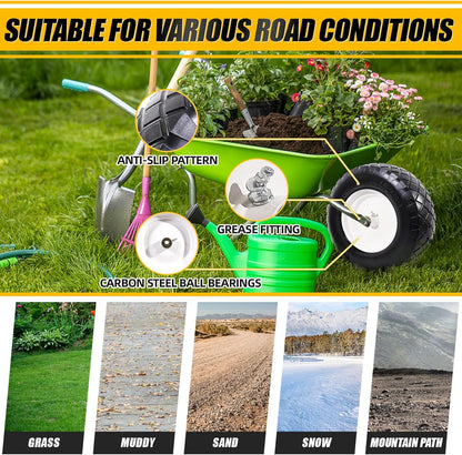 MZREXN 4.80/4.00-8" Flat Free Tire and Wheel, 16" Universal Solid Wheelbarrow Tires, with 5/8" & 3/4" Bearings, 3" Centered Hub for Hand Truck Garden Trailers Utility Cart Yard Wagon (2-PACK, White)