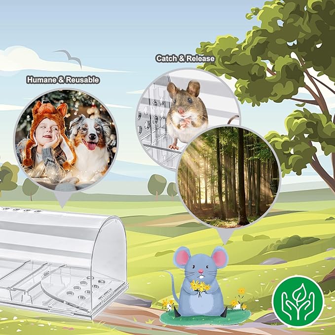 4 Pcs Humane Mouse Traps Indoor for Home, Live Mouse Trap, Reusable Mice Trap Catcher for House & Outdoors (4Pack)