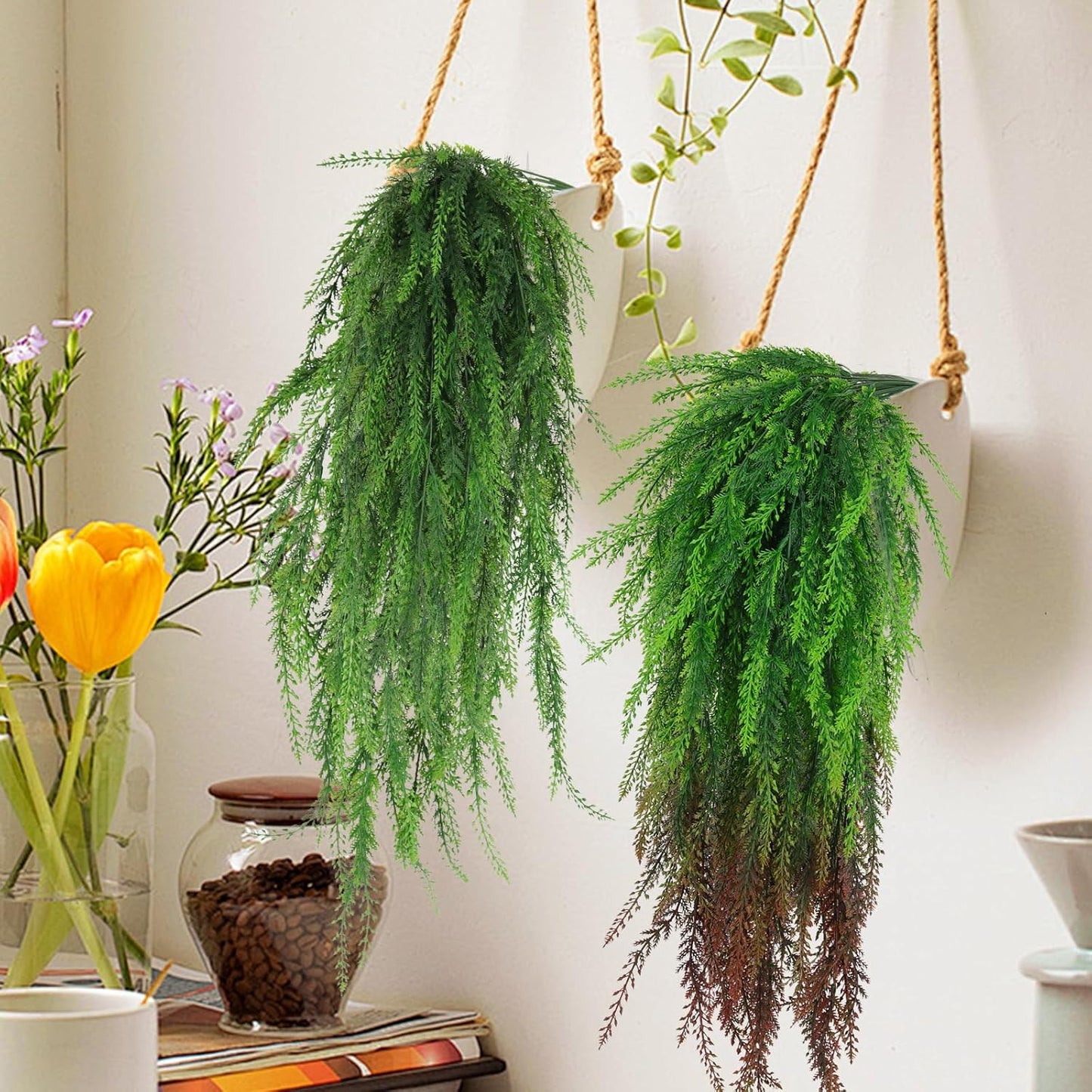RECUTMS 31.5”Artificial Hanging Plants Christmas Fake Ivy Leaves Decoration Fern Vine for Indoors Outdoors, Faux Foliage Greenery Decor Living Room Balcony Garden 4 pcs (Green)