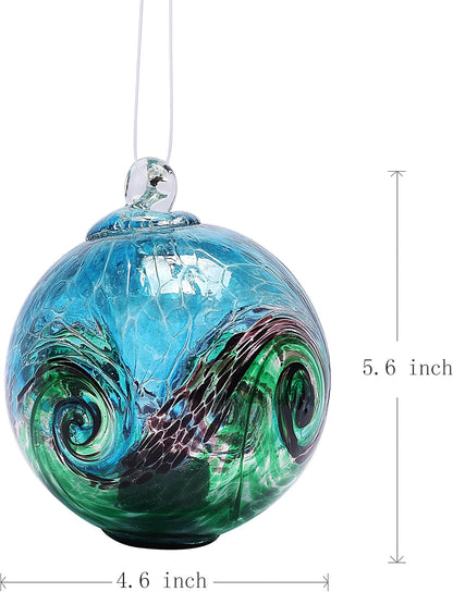 4.6-Inch Solar Hanging Glass Gazing Ball Outdoor Garden Décor Aqua-Green Swirl