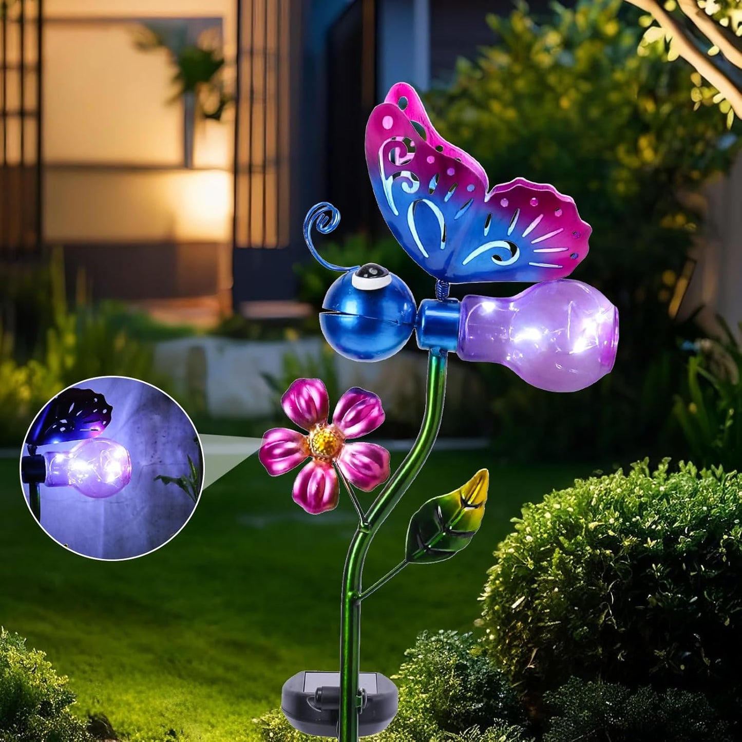 VCUTEKA Solar Garden Lights Metal Flower Decor Colorful Solar Pathway Light with LED Cracked Crystal Ball Outdoor Decorative Stake for Patio Yard Lawn Garden Decor (Purple)